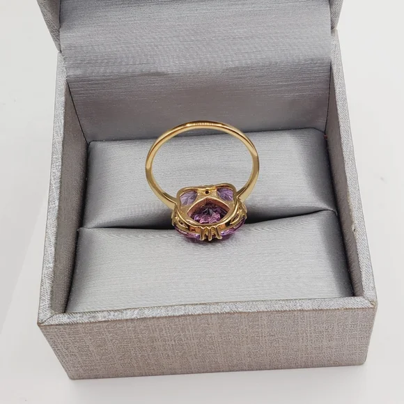 Genuine Amethyst Cluster RingYellow Gold Plated 925 Sterling Silver